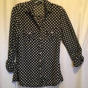 Black & White Polka Dot Rolled Sleeve Shirt - S
